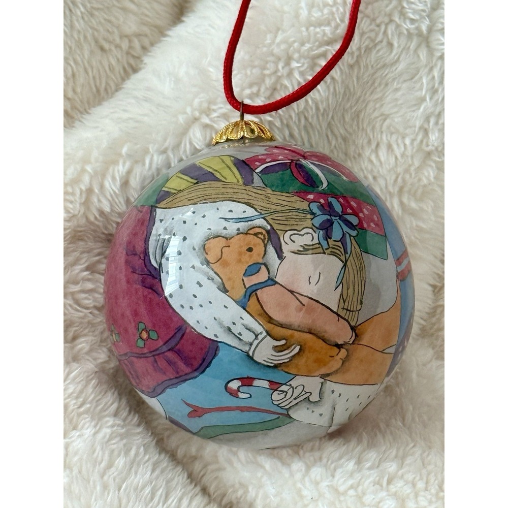 VTG 1990 Bill Yee Inside Painted‎ Glass Christmas Ornament "Sleeping Girl" W/Box